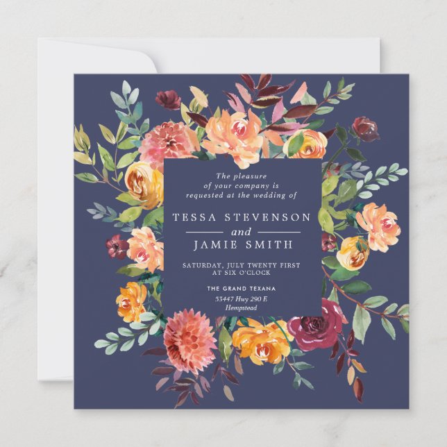 Invitación a la boda de la plaza floral Paprika Bu (Anverso)