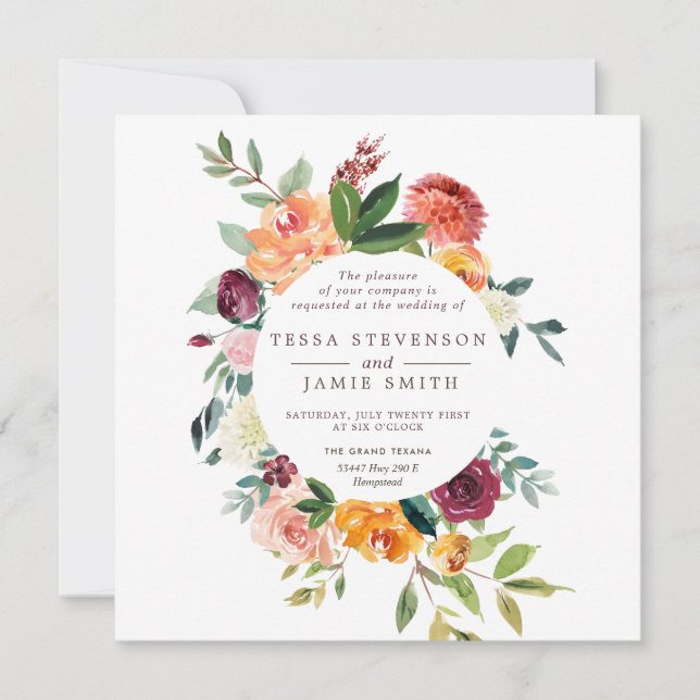 Invitación a la boda de la plaza floral Paprika Bu (Anverso)