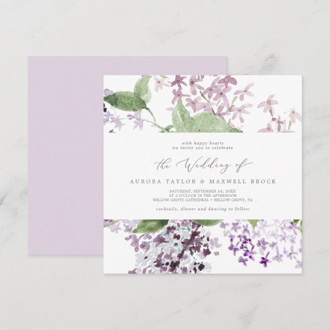 Invitación a la boda de la plaza Rustic Lilac (Anverso / Reverso)