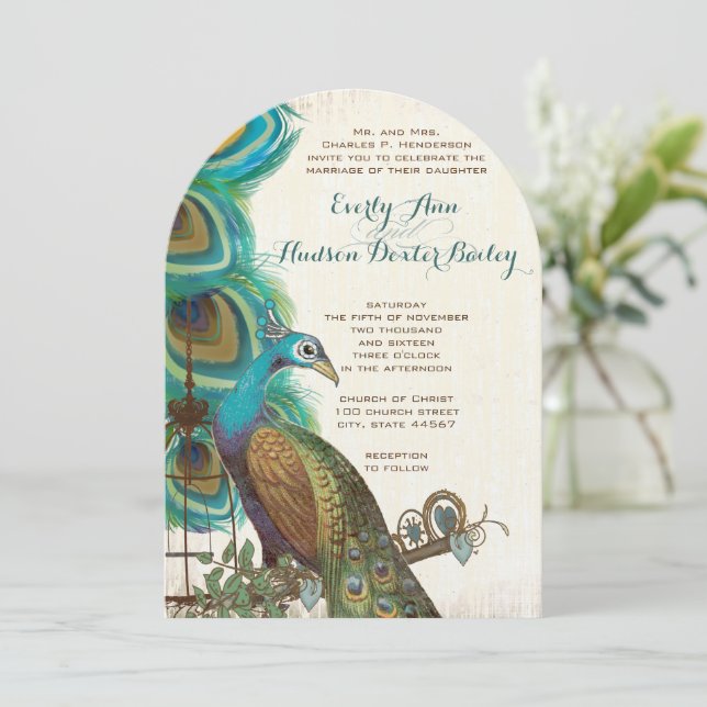 Invitación a la boda de la pluma de aves rusticas  (Anverso de pie)