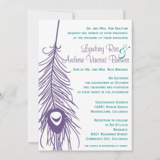 Invitación a la boda de la pluma de pavo real
