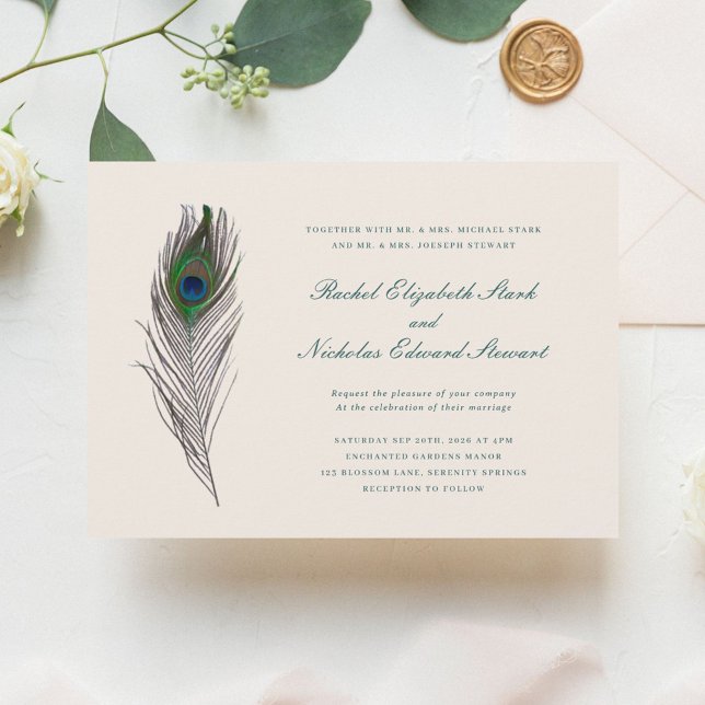 Invitación a la boda de la pluma de pavo real (Subido por el creador)