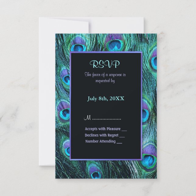Invitación a la boda de la pluma de pavo real - RS (Anverso)