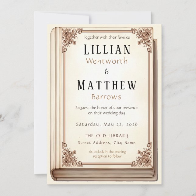 Invitación a la boda de la portada del libro de la (Anverso)