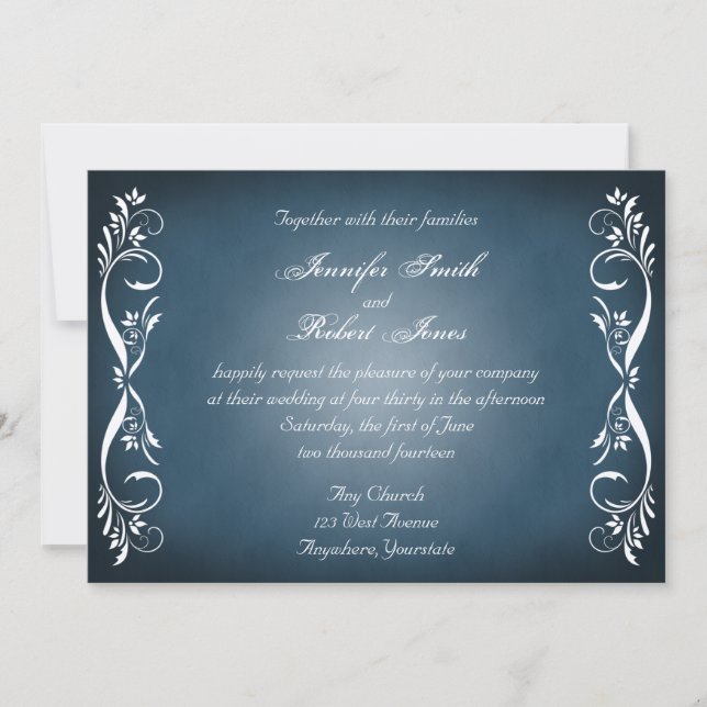 Invitación a la boda de la posada floral azul medi (Anverso)