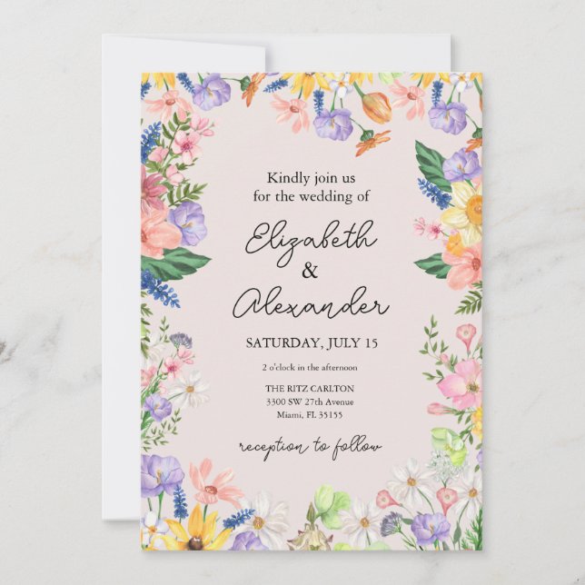 Invitación a la boda de la primavera de las flores (Anverso)