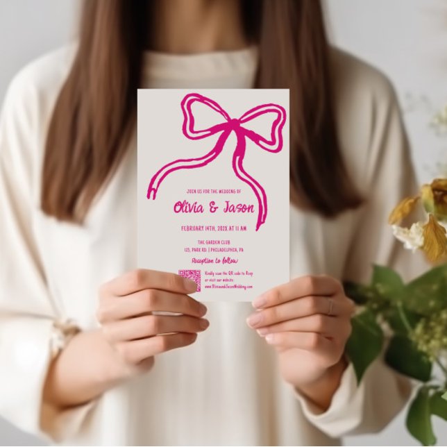 Invitación a la boda de la proa caprichosa rosa (Subido por el creador)