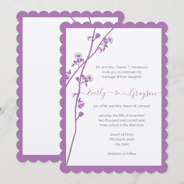 Invitación a la boda de la rama de flores silvestr (Anverso / Reverso)