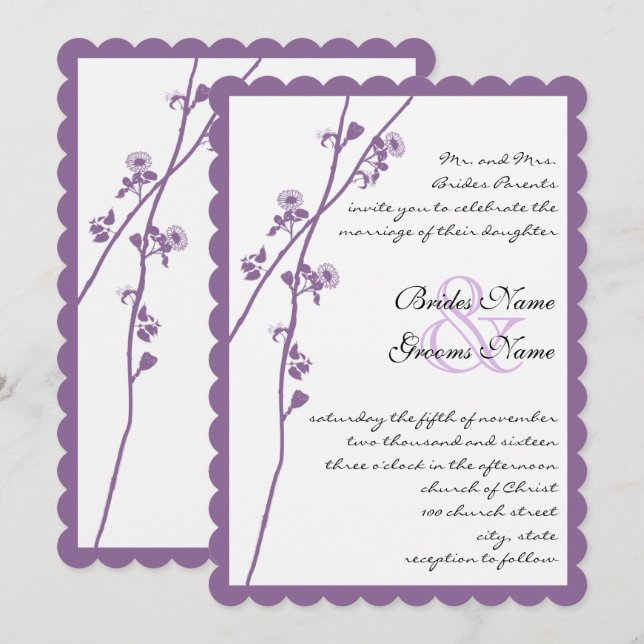 Invitación a la boda de la rama de flores silvestr (Anverso / Reverso)