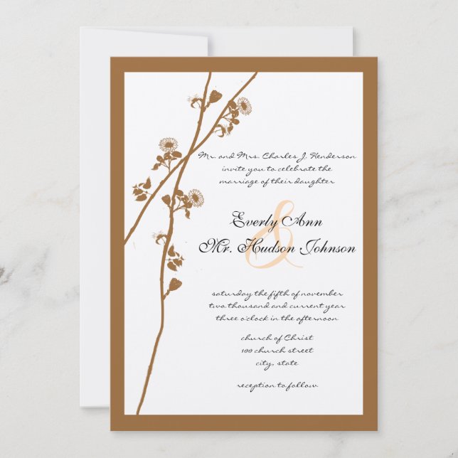 Invitación a la boda de la rama de flores silvestr (Anverso)
