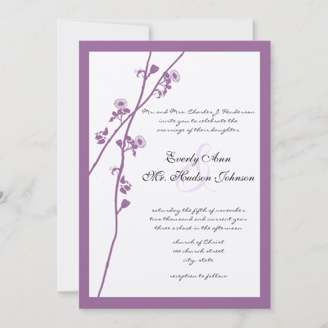 Invitación a la boda de la rama de flores silvestr (Anverso)