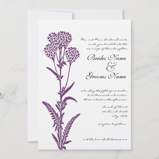 Invitación a la boda de la rama de flores silvestr (Anverso)