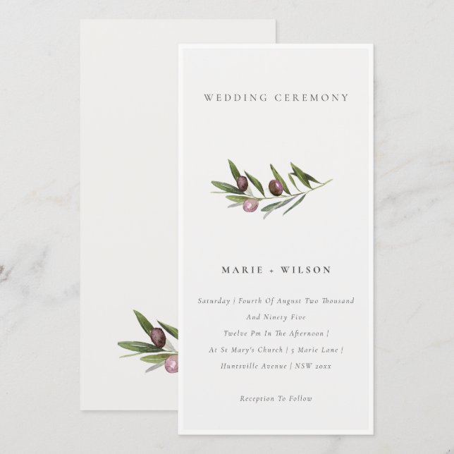 Invitación a la boda de la rama de olivo mínima rú (Anverso / Reverso)