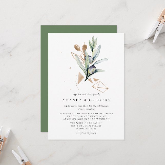 Invitación a la boda de la rama dorada de la vida  (Anverso/Reverso In Situ)