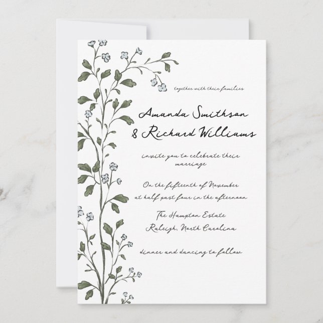 Invitación a la boda de la rama floral azul (Anverso)