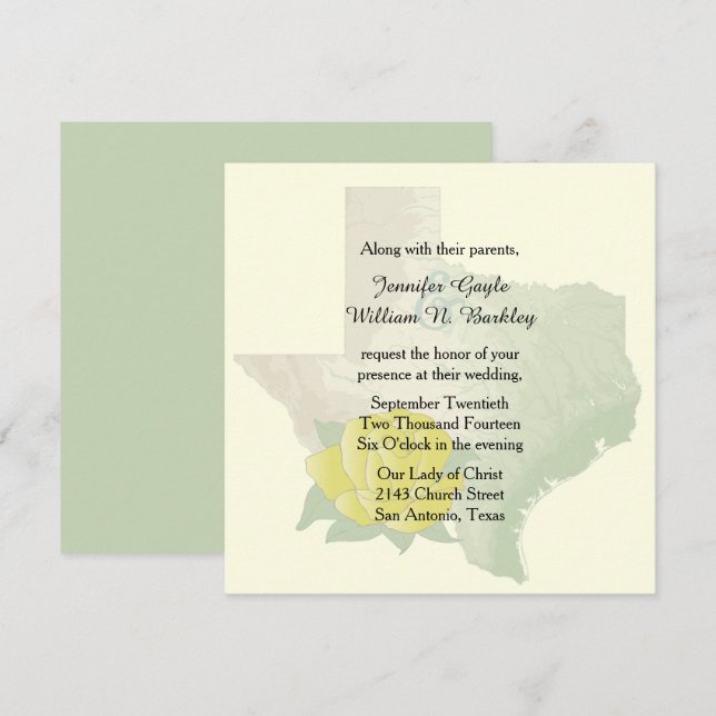 Invitación a la boda de la rosa amarilla de Texas (Anverso / Reverso)