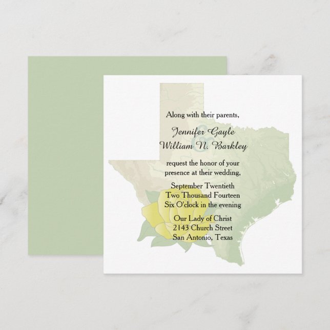 Invitación a la boda de la rosa amarilla de Texas  (Anverso / Reverso)