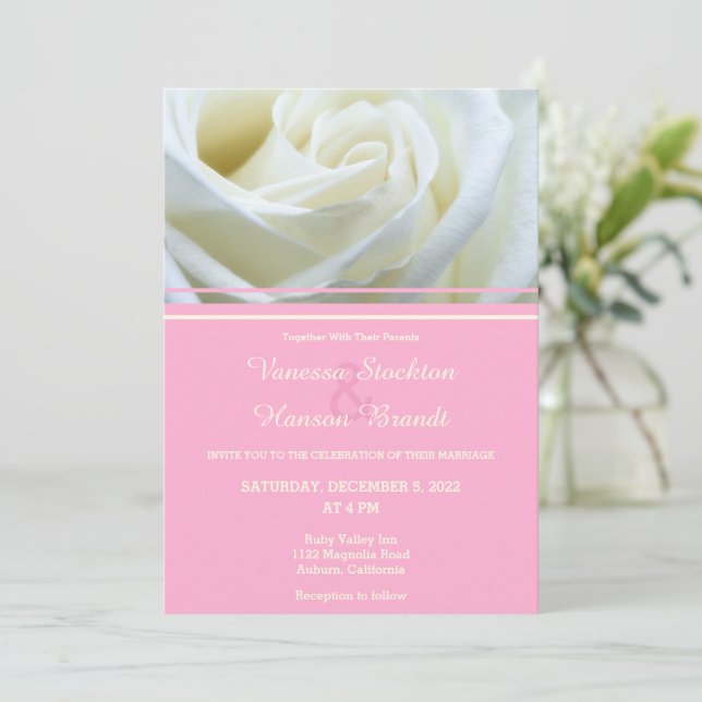 Invitación a la boda de la rosa blanca moderna (Anverso de pie)