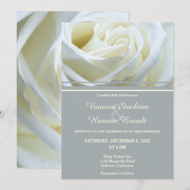 Invitación a la boda de la rosa blanca moderna (Anverso / Reverso)