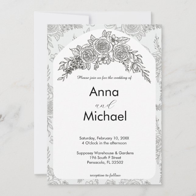 Invitación a la boda de la rosa blanca y negra (Anverso)