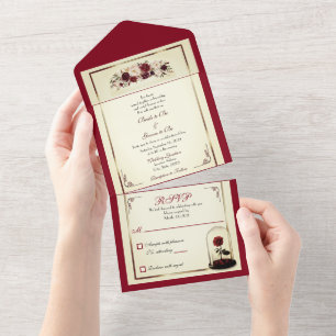 Invitación a la boda de la rosa roja borgoñona