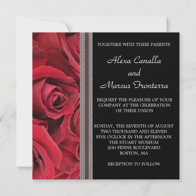 Invitación a la boda de la rosa roja con acentos d (Anverso)