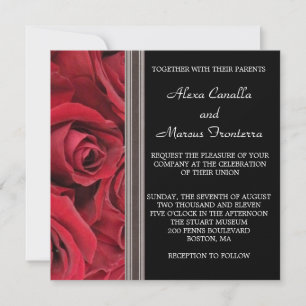 Invitación a la boda de la rosa roja con acentos d