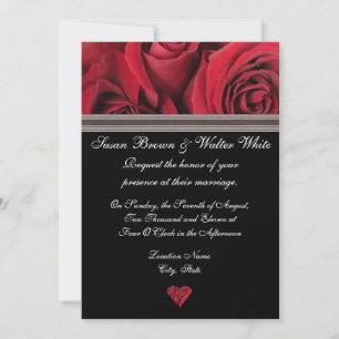 Invitación a la boda de la Rosa Roja con cinta gri