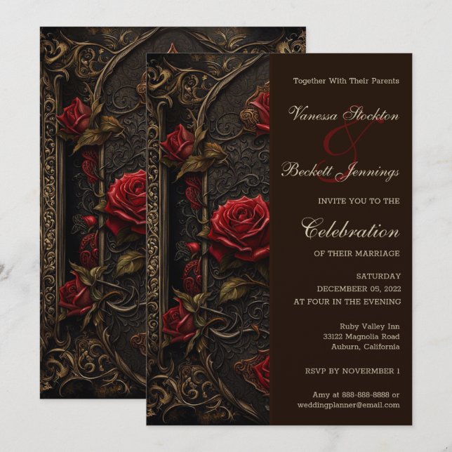 Invitación a la boda de la Rosa Roja Gótica (Anverso / Reverso)