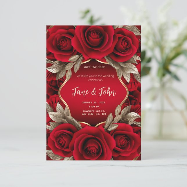 Invitación a la boda de la rosa roja [personalizad (Anverso de pie)