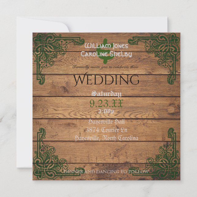 Invitación a la boda de la Rústica Céltica Claddag (Anverso)
