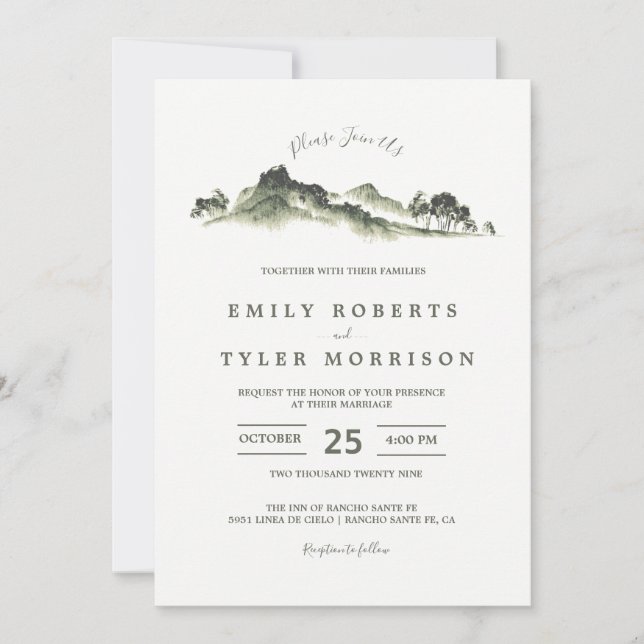 Invitación a la boda de la selva de la montaña Wat (Anverso)