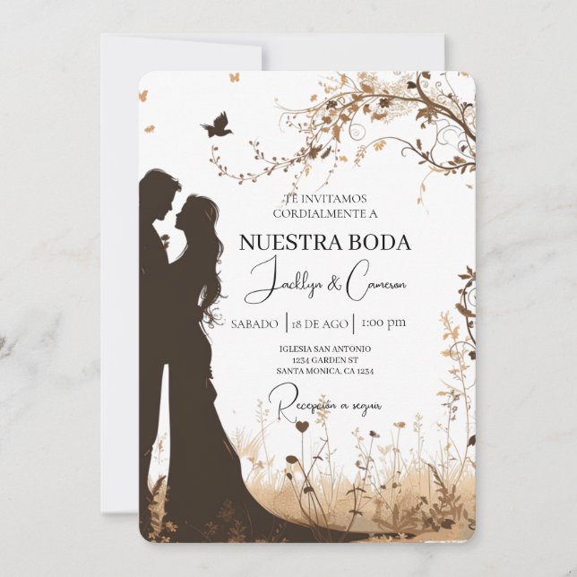 Invitación a la boda de la silueta de novia y de G (Anverso)
