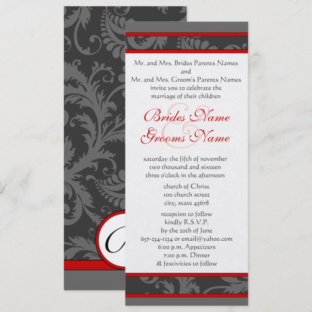 Invitación a la boda de la sirena de damasca gris  (Anverso / Reverso)