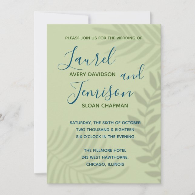 Invitación a la boda de la Sombra Palm Sage (Anverso)