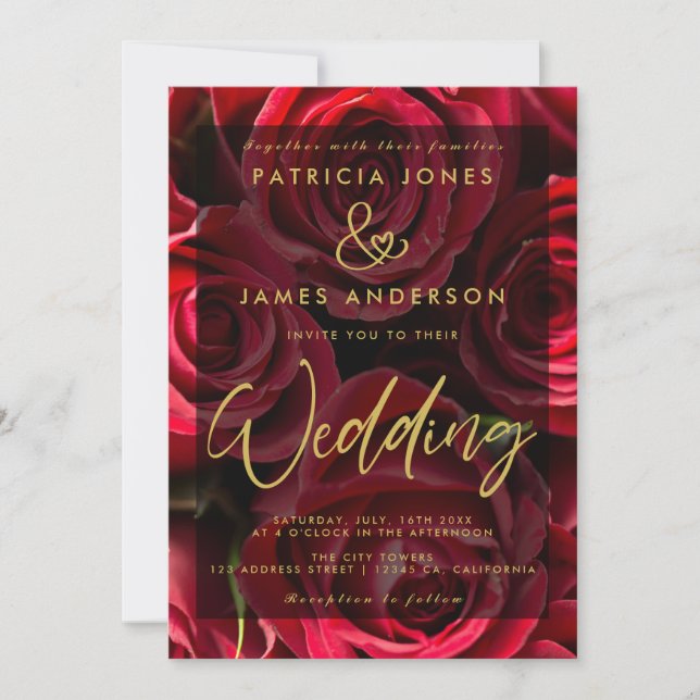Invitación a la boda de la superposición de rosas  (Anverso)