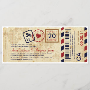 Invitación a la boda de la tarjeta de embarque de