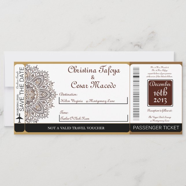 Invitación a la boda de la tarjeta de embarque mar (Anverso)