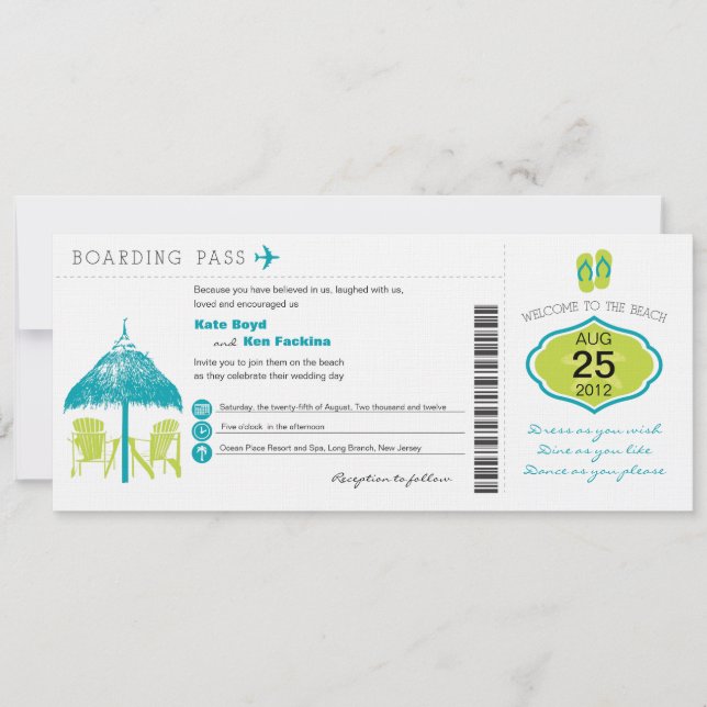 Invitación a la boda de la tarjeta de embarque tro (Anverso)
