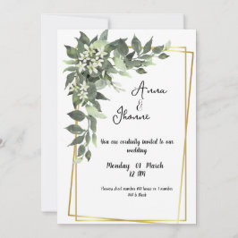 Invitación a la boda de la tarjeta de flores verde