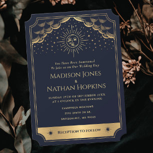 Invitación a la boda de la tarjeta Gold & Blue Sun