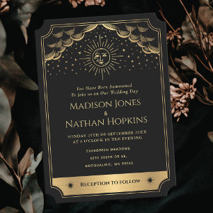 Invitación a la boda de la tarjeta Tarot de oro y