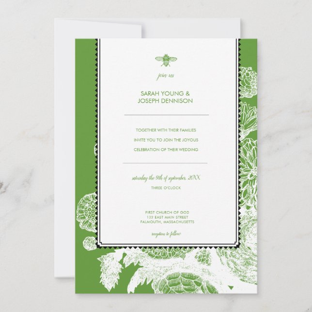 Invitación a la boda de la tela de la abeja en el  (Anverso)