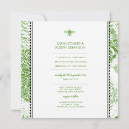 Invitación a la boda de la tela verde de la abeja 