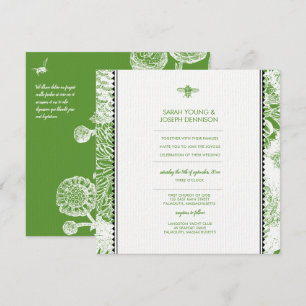 Invitación a la boda de la tela verde de la abeja