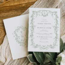Invitación a la boda de la tela verde sabia Chinoi