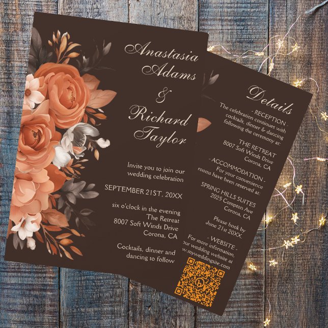 Invitación a la boda de la terracota oscura (Dark Terracotta & Burnt Orange Wedding Invitation)