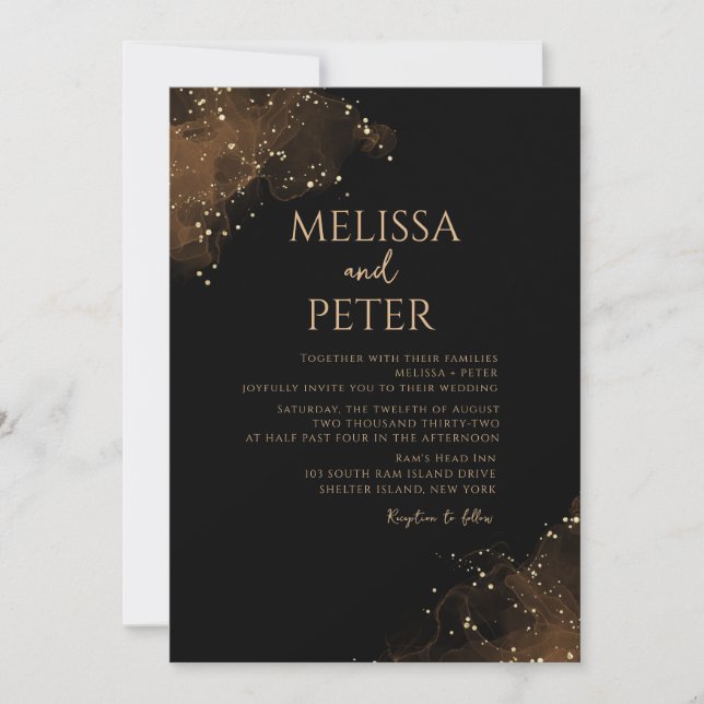 Invitación a la boda de la tinta del alcohol de or (Anverso)