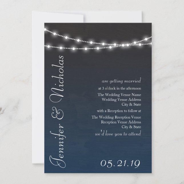 Invitación a la boda de la tipografía de las luces (Anverso)