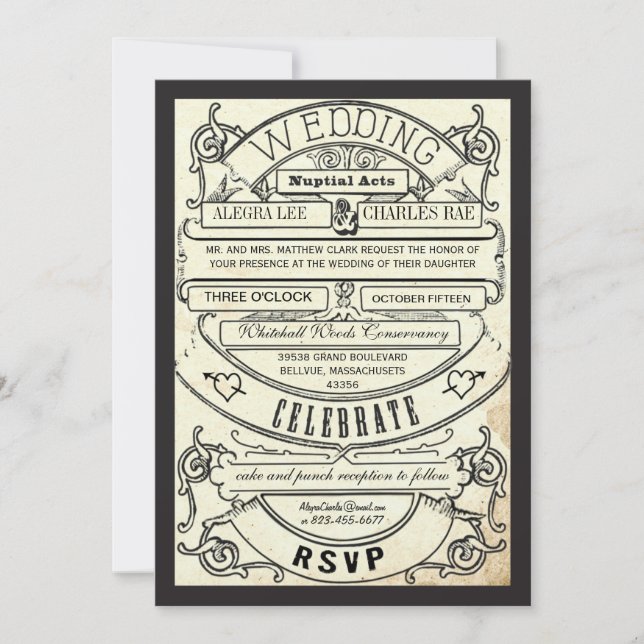 Invitación a la boda de la tipografía moderna vint (Anverso)